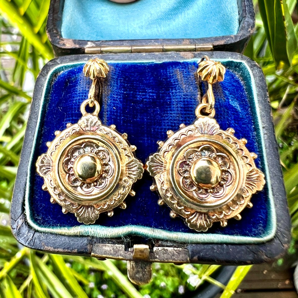 Ornate 1881 Victorian Silver Gilt Drop Earrings View VI