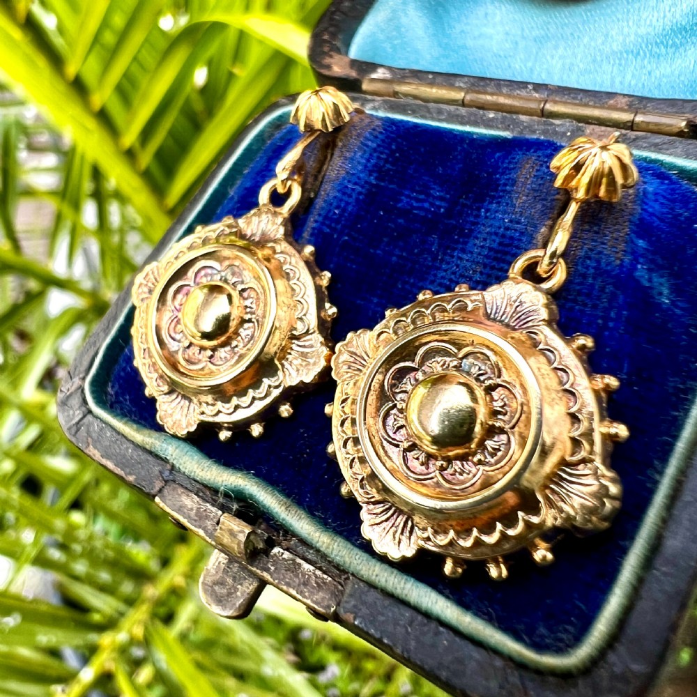 Ornate 1881 Victorian Silver Gilt Drop Earrings View IX