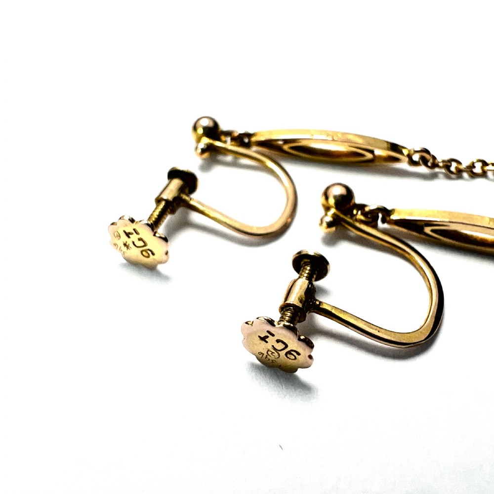 • Antique 9CT Gold Drop Screwback Earrings with Blue Stones View VII