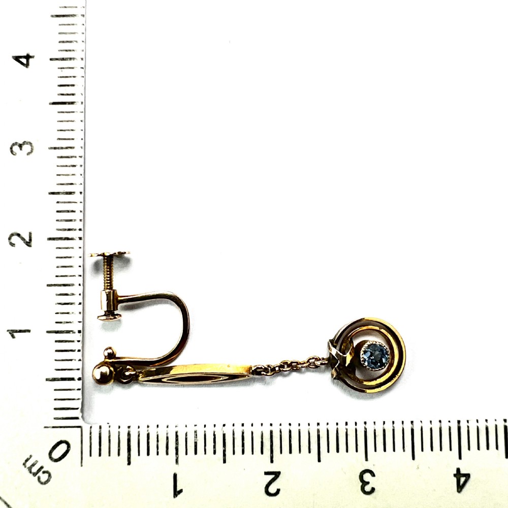 • Antique 9CT Gold Drop Screwback Earrings with Blue Stones View VIII