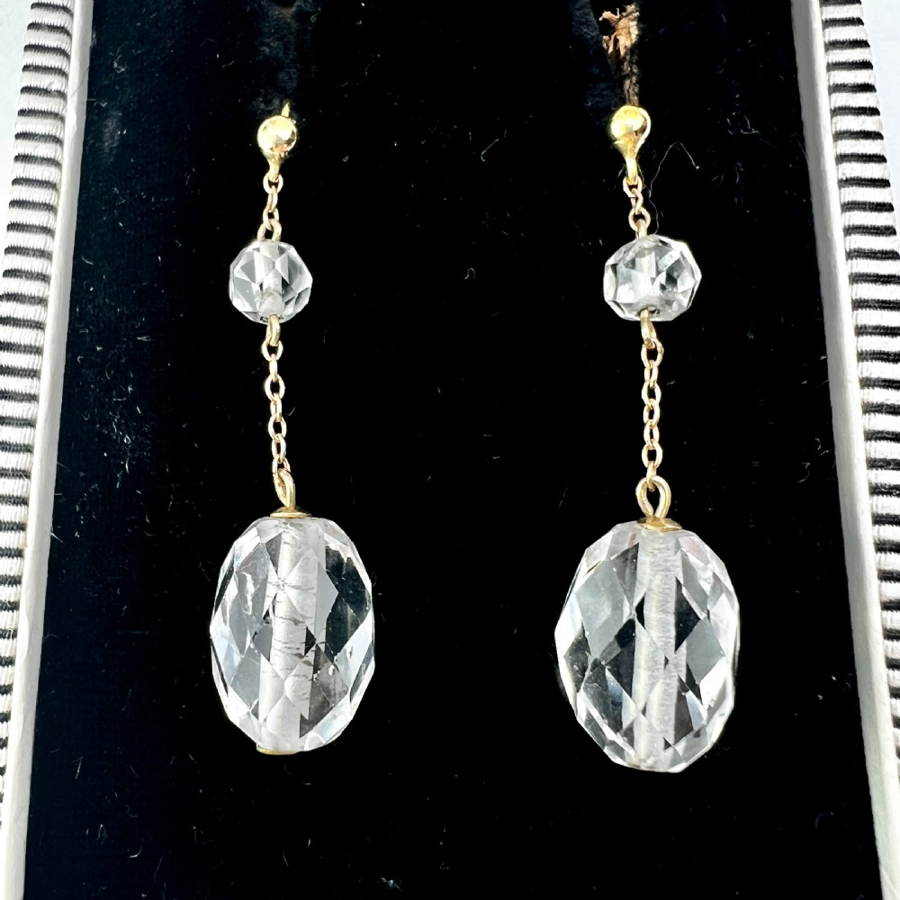 • Antique 9CT Gold Crystal Chain Drop Earrings