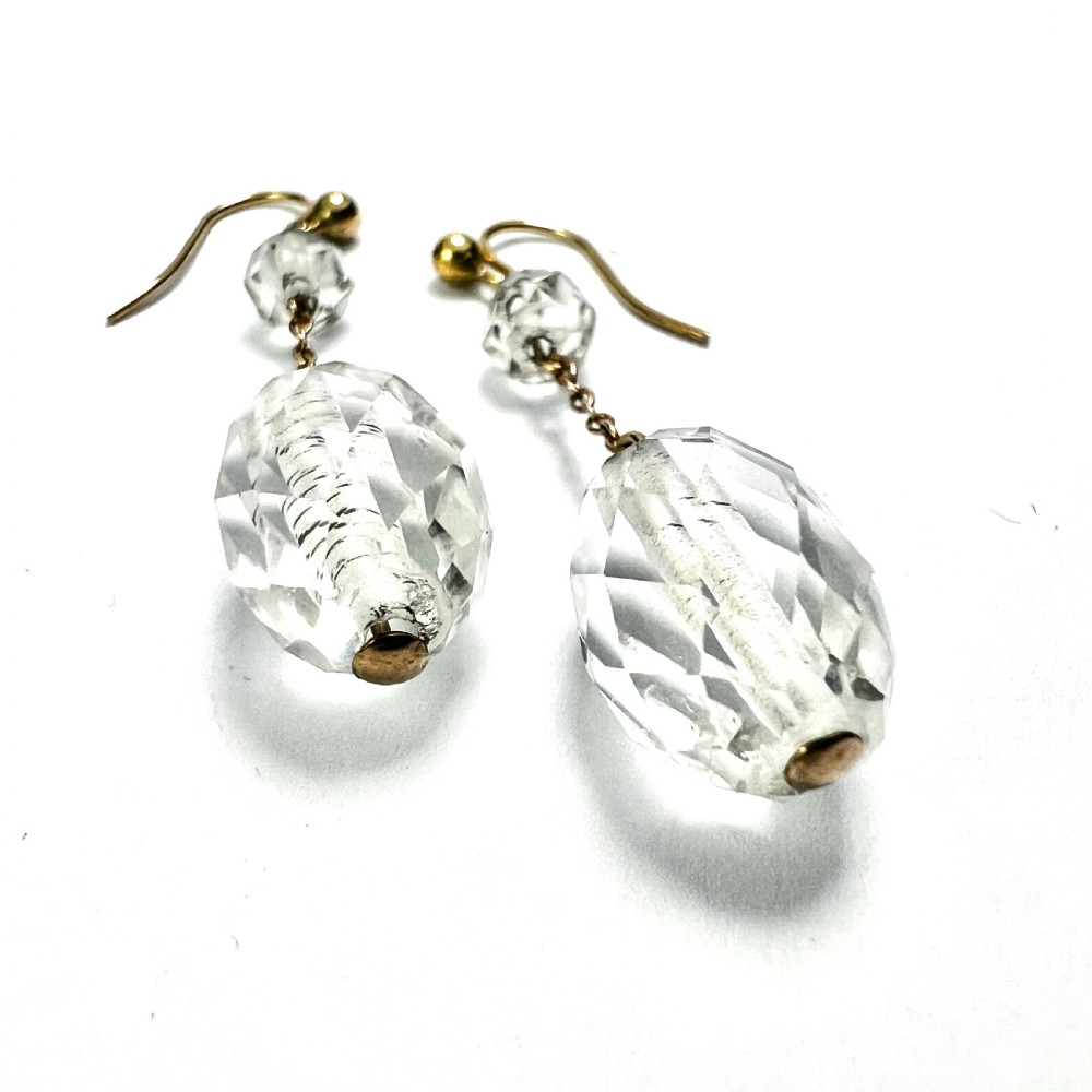 • Antique 9CT Gold Crystal Chain Drop Earrings View III