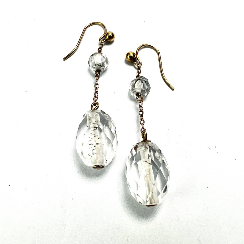 • Antique 9CT Gold Crystal Chain Drop Earrings View V
