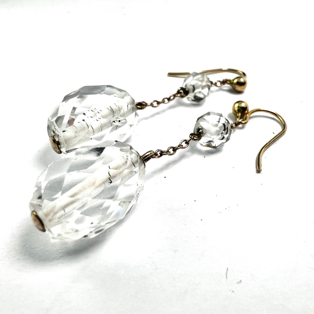 • Antique 9CT Gold Crystal Chain Drop Earrings View VI