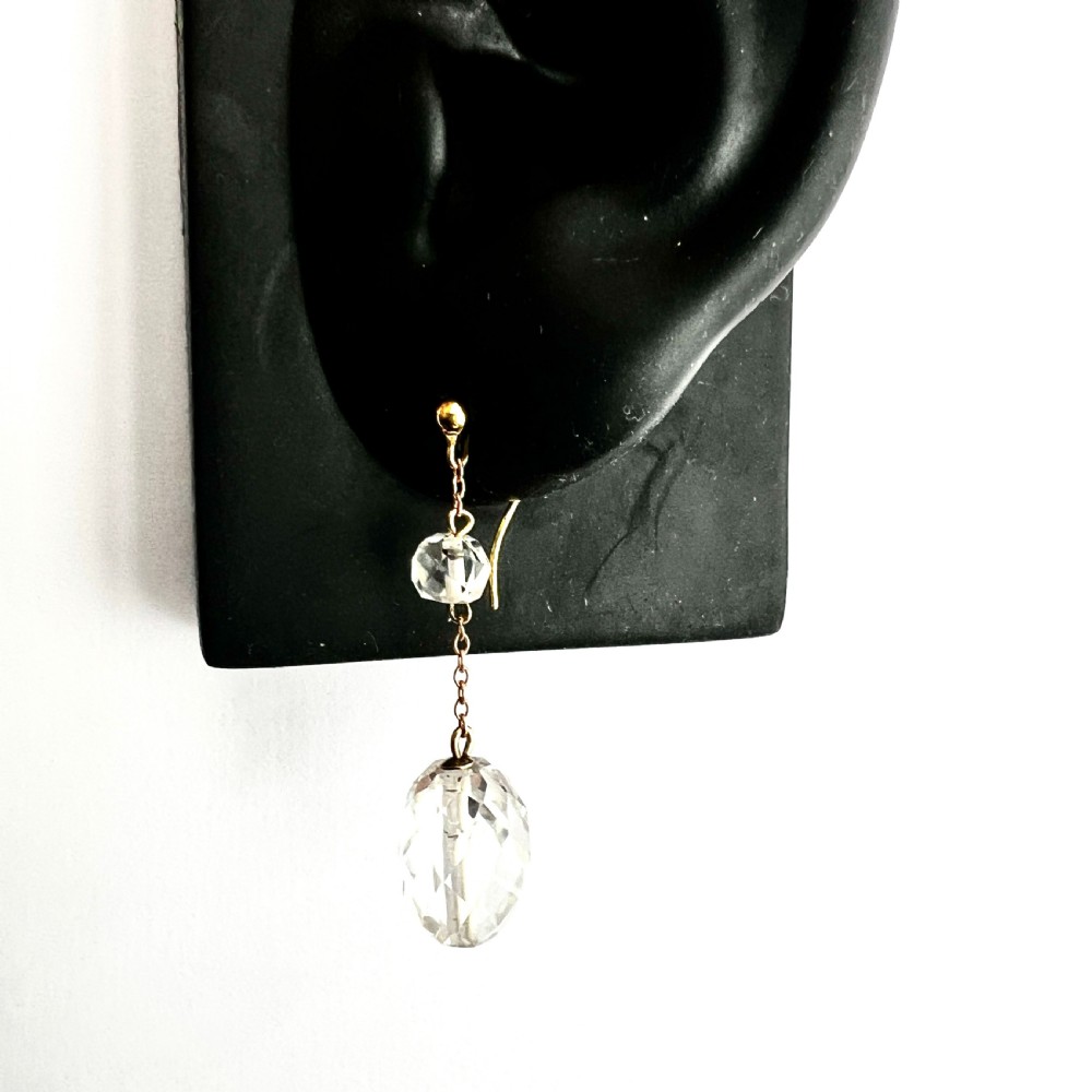 • Antique 9CT Gold Crystal Chain Drop Earrings View VII