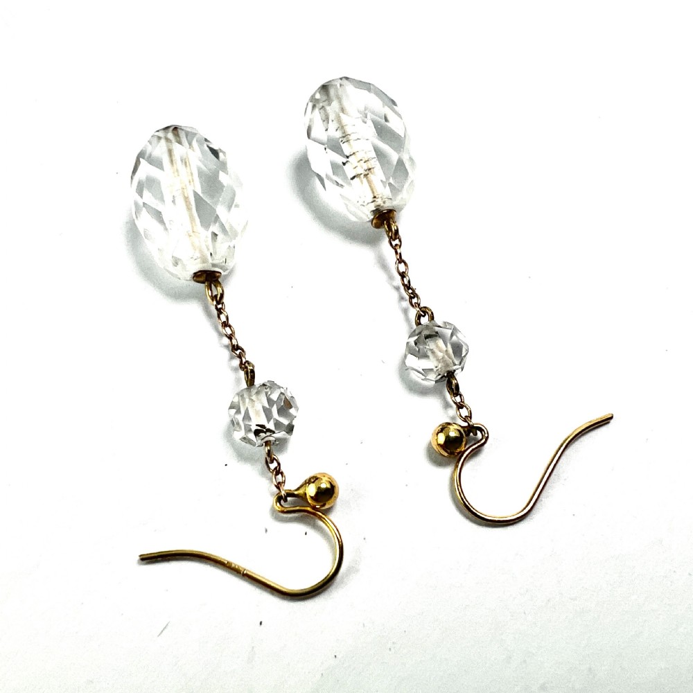 • Antique 9CT Gold Crystal Chain Drop Earrings View VIII