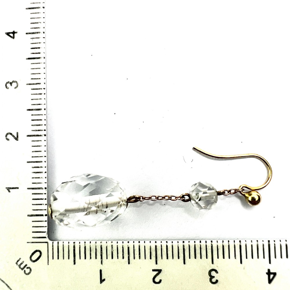 • Antique 9CT Gold Crystal Chain Drop Earrings View IX