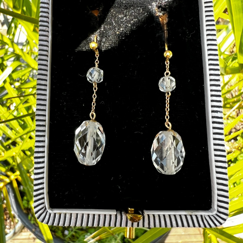• Antique 9CT Gold Crystal Chain Drop Earrings View X