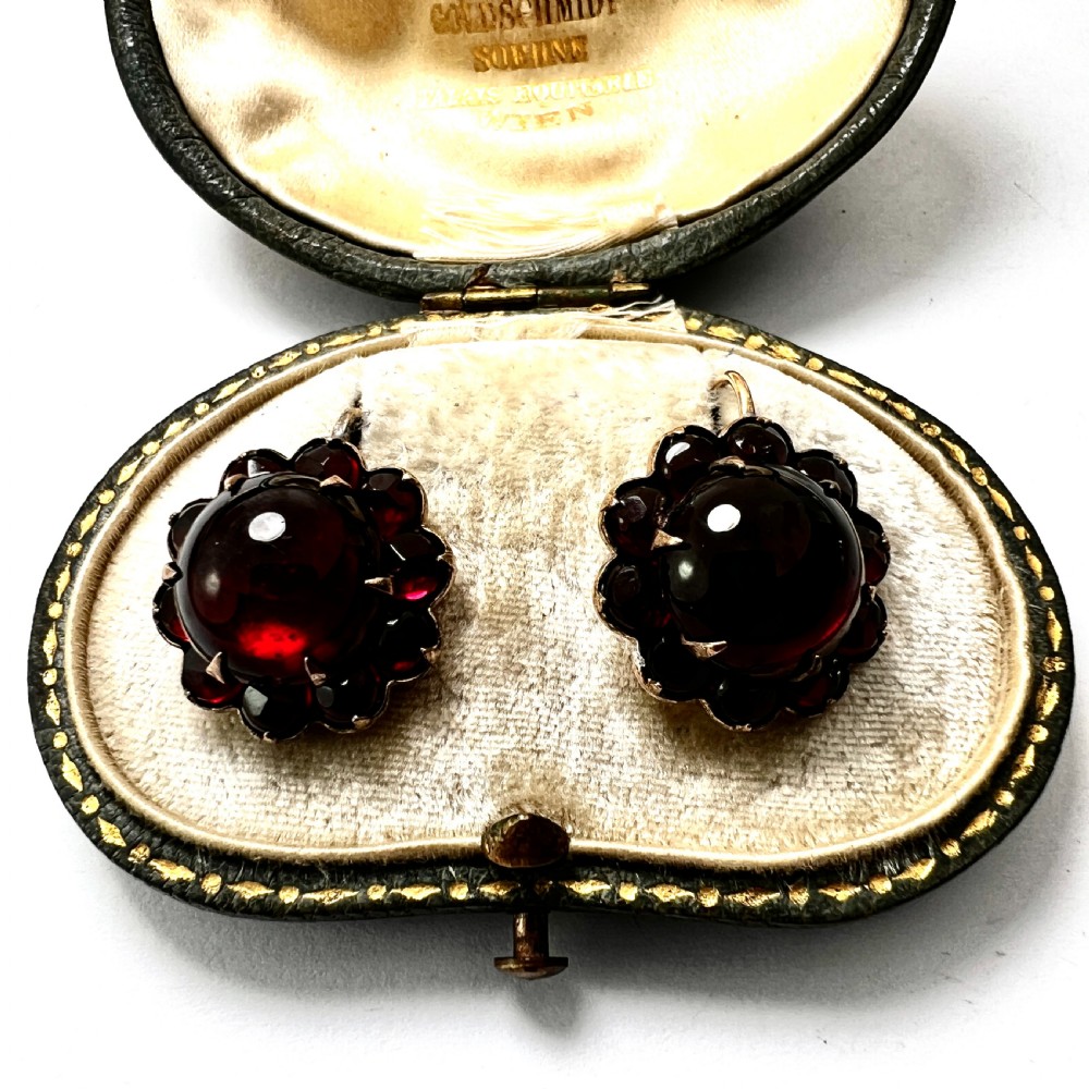 Victorian Gold Bohemian Garnet Halo Earrings View II