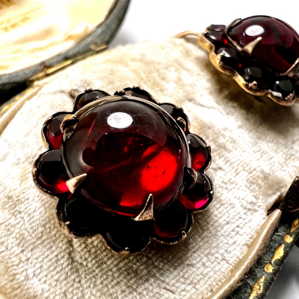 Victorian Gold Bohemian Garnet Halo Earrings View III