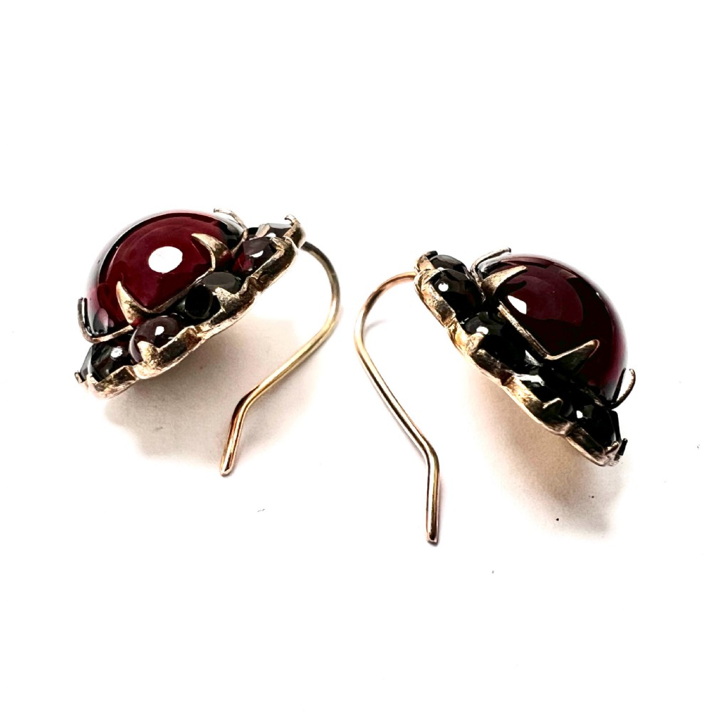 Victorian Gold Bohemian Garnet Halo Earrings View IV
