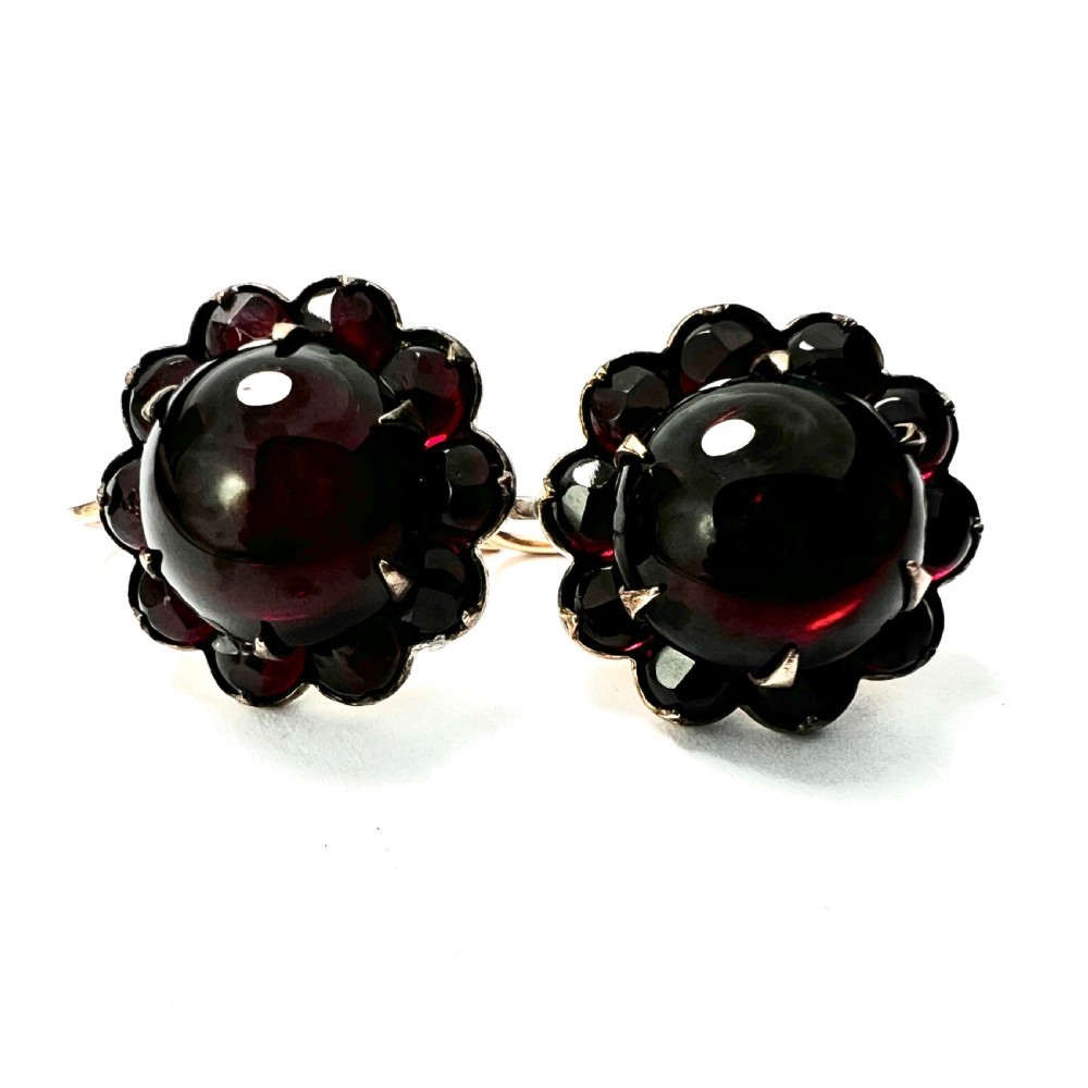 Victorian Gold Bohemian Garnet Halo Earrings View V
