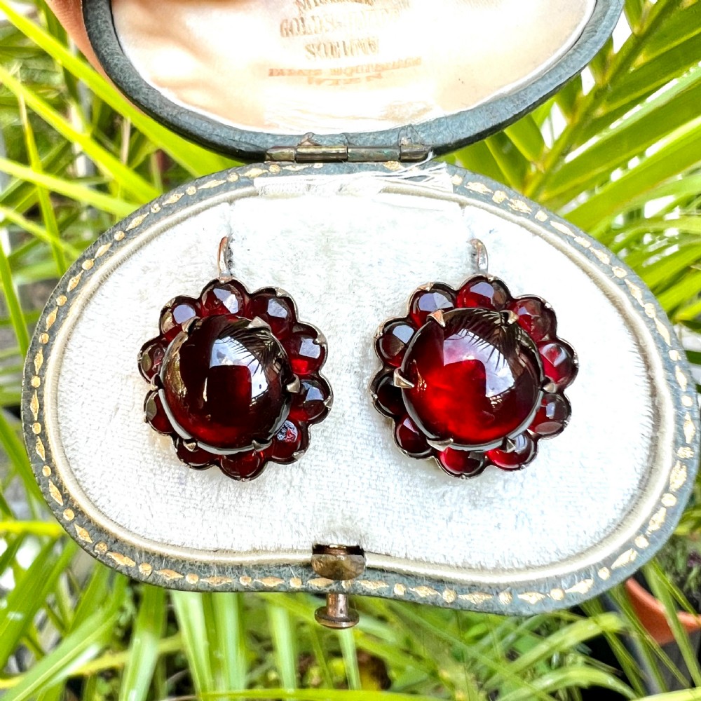 Victorian Gold Bohemian Garnet Halo Earrings View VIII