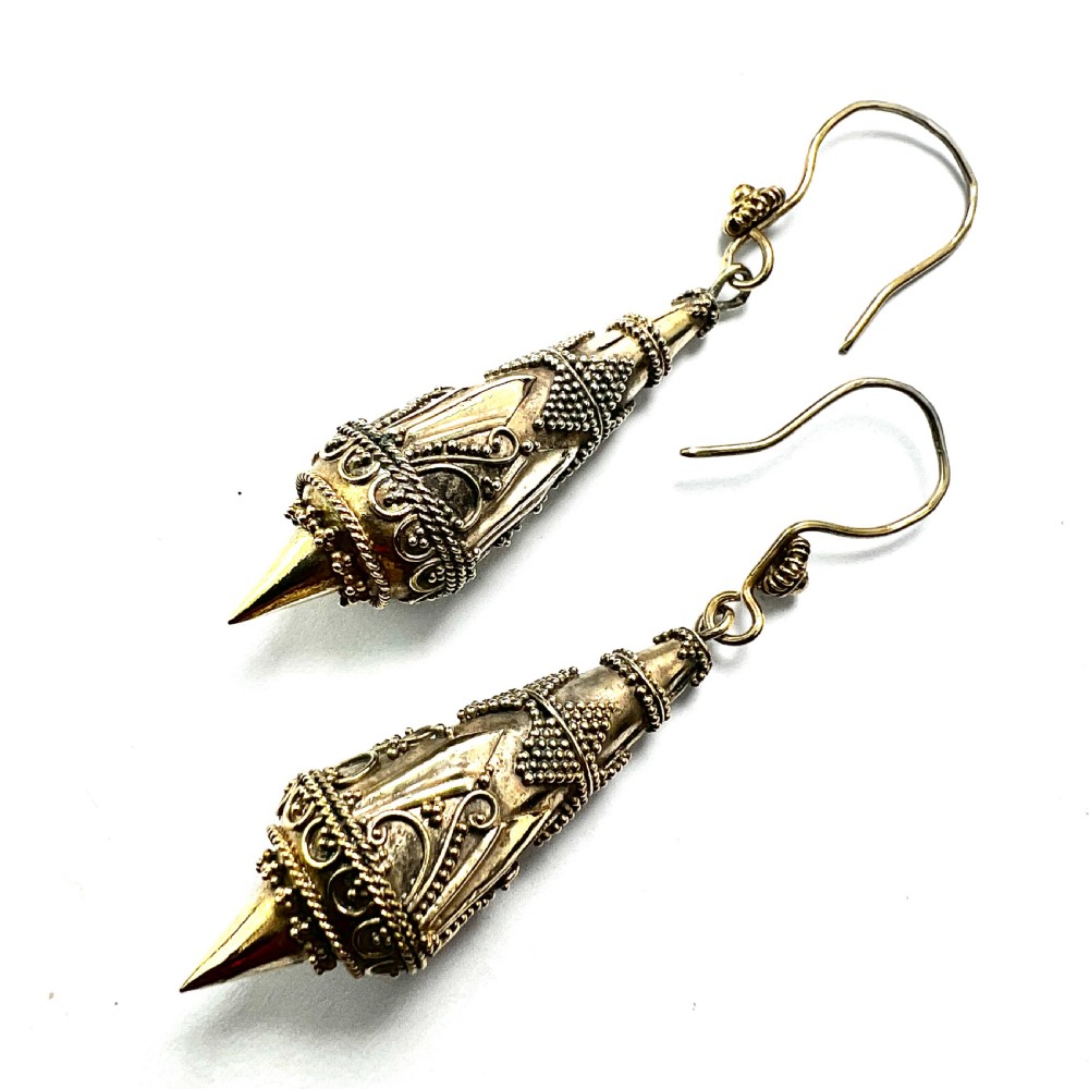 Victorian Silver Gilt Etruscan Torpedo Earrings View III
