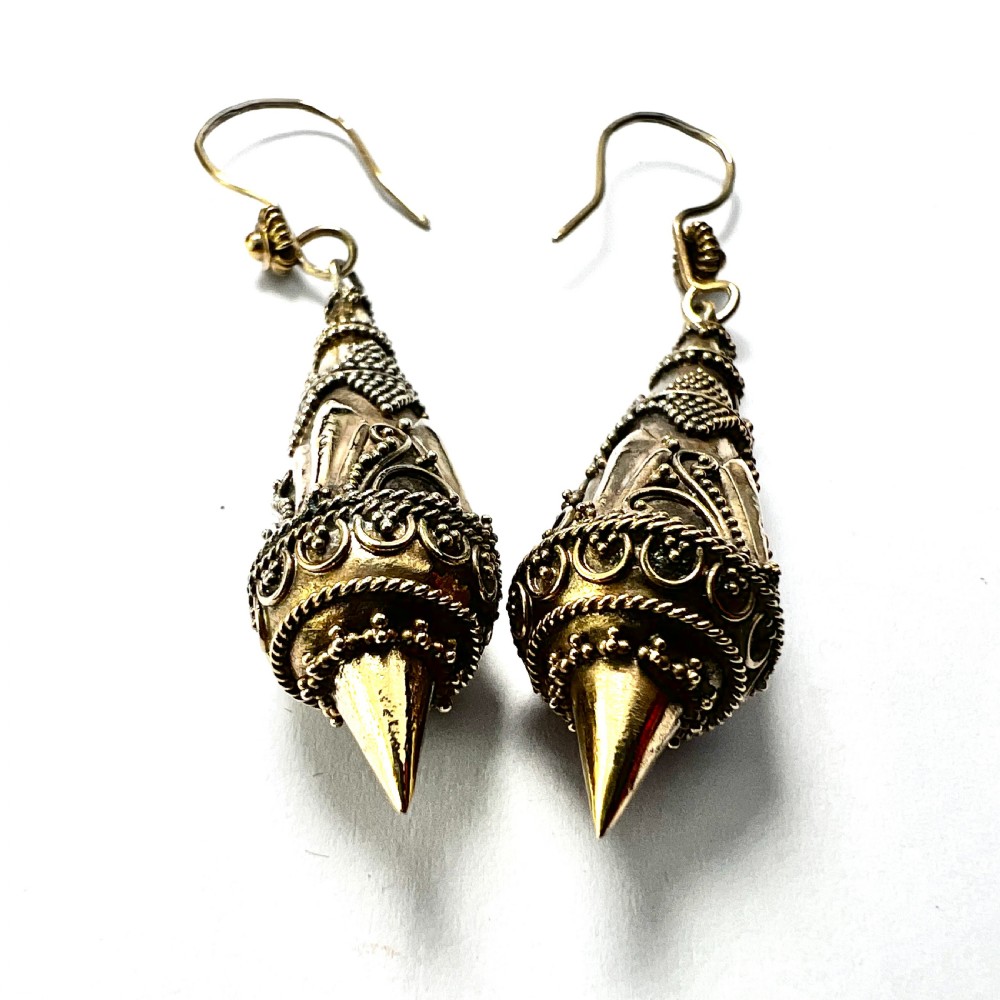 Victorian Silver Gilt Etruscan Torpedo Earrings View V