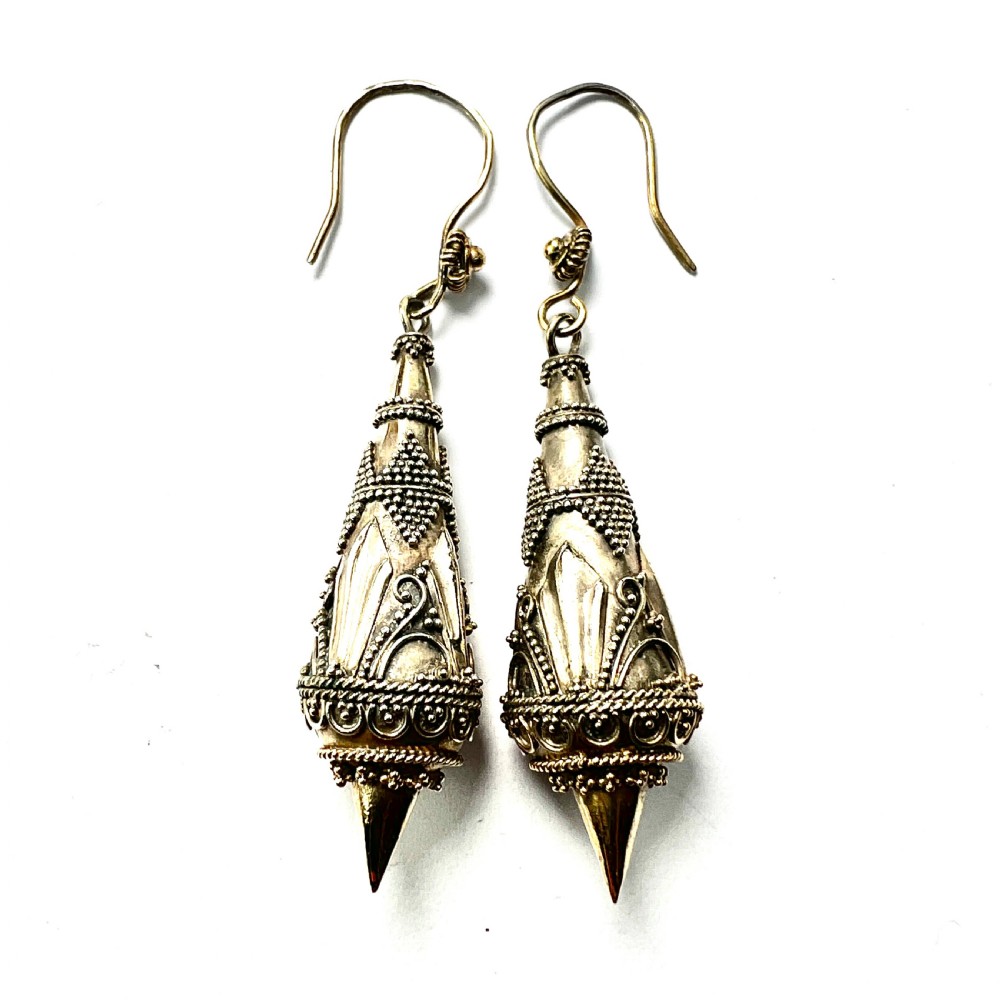 Victorian Silver Gilt Etruscan Torpedo Earrings View VI
