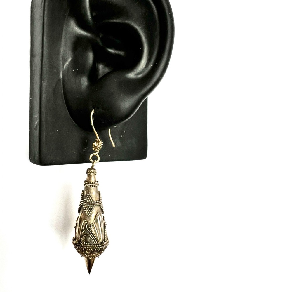 Victorian Silver Gilt Etruscan Torpedo Earrings View VIII