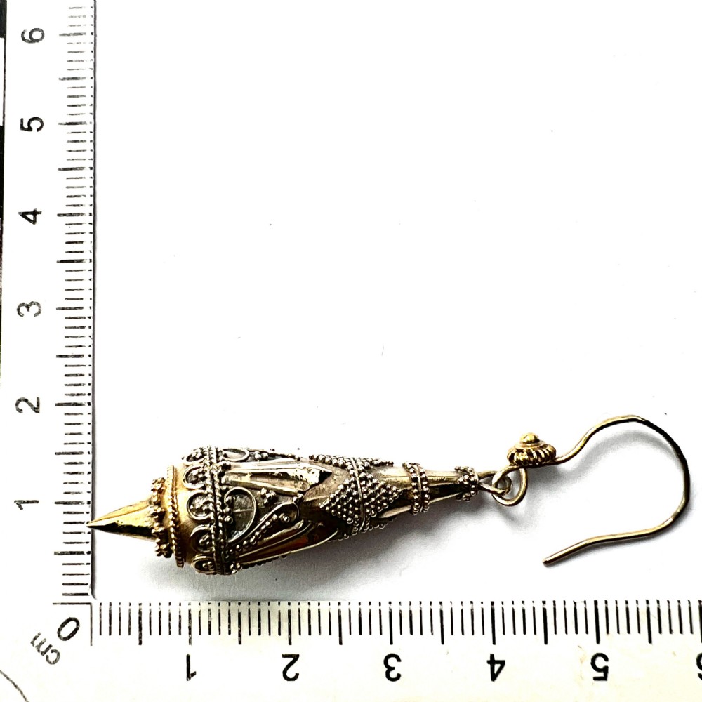 Victorian Silver Gilt Etruscan Torpedo Earrings View IX