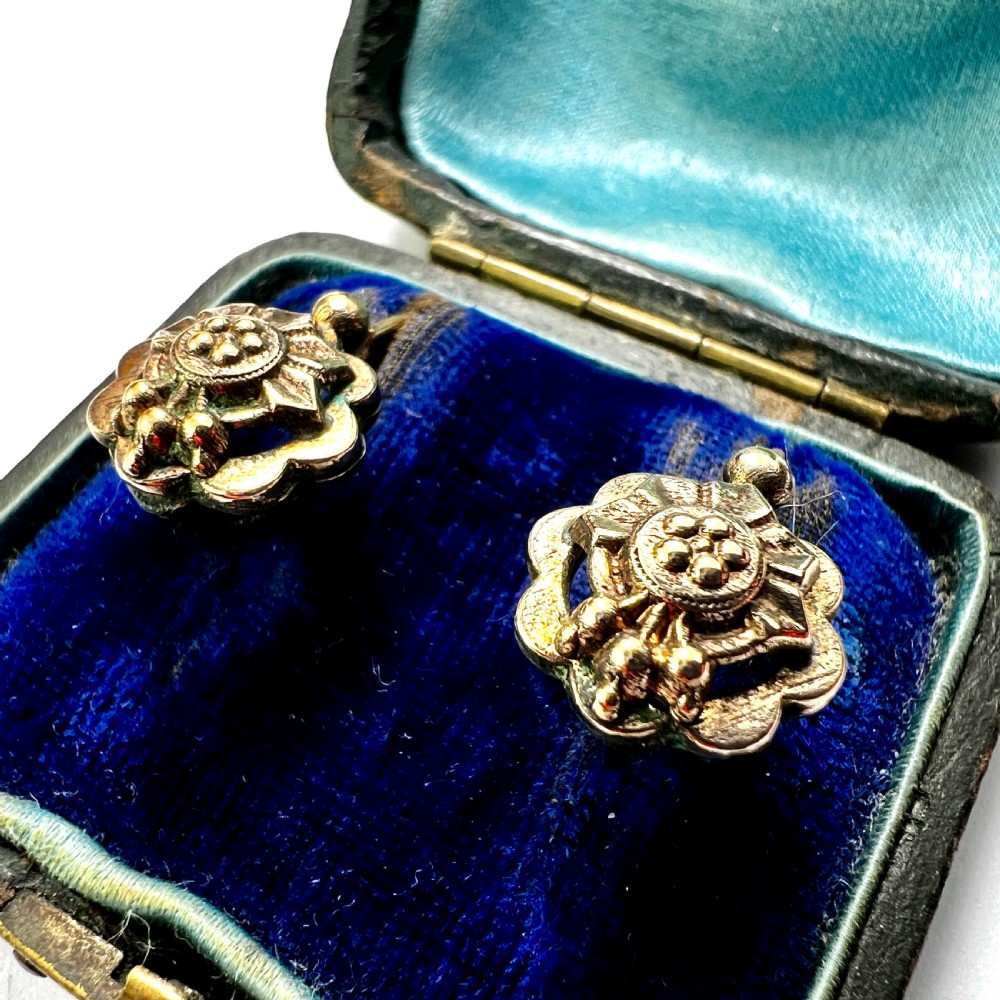 Victorian Rolled Gold Floral Dormeuse Earrings View II