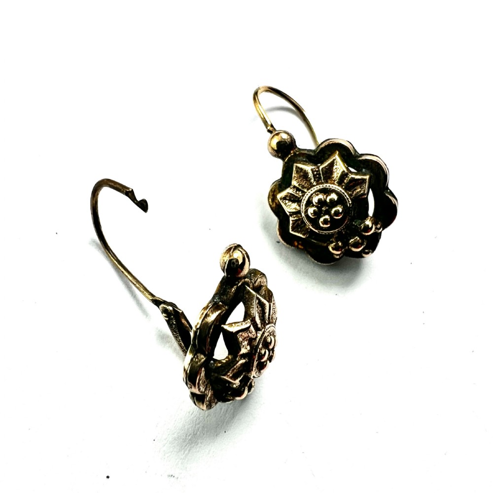 Victorian Rolled Gold Floral Dormeuse Earrings View VII