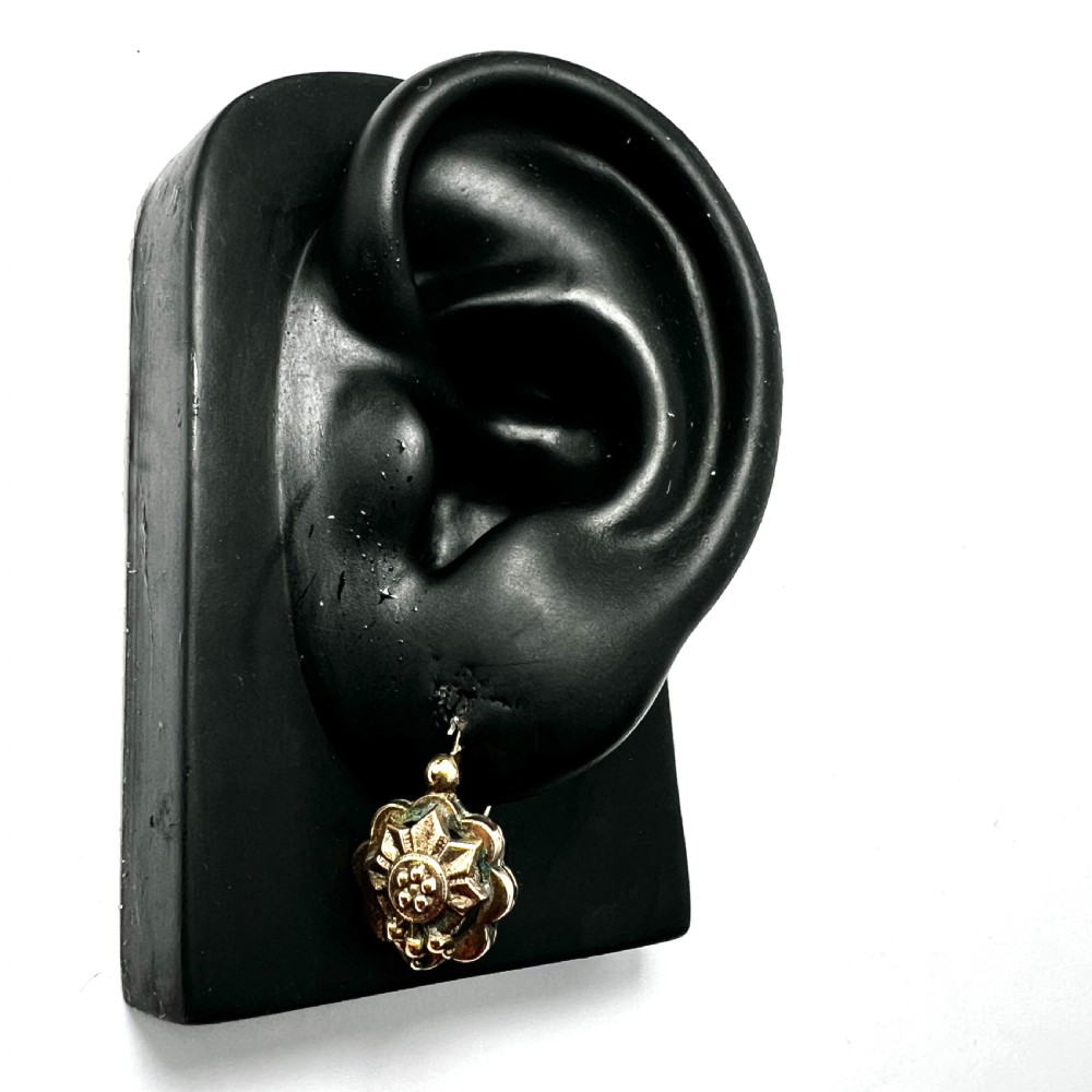 Victorian Rolled Gold Floral Dormeuse Earrings View IX