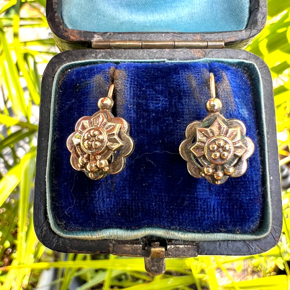 Victorian Rolled Gold Floral Dormeuse Earrings View X