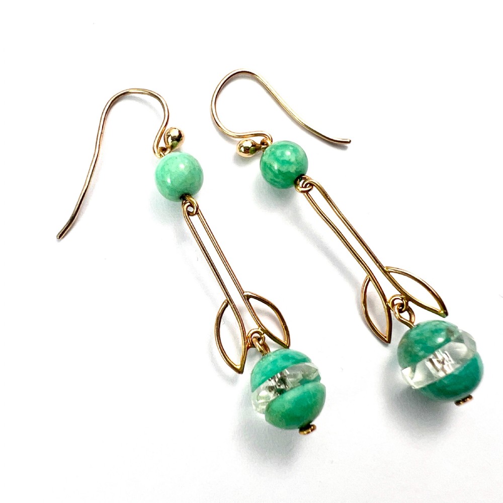 • Art Deco 9CT Gold Aqua Crystal Egg Earrings View III