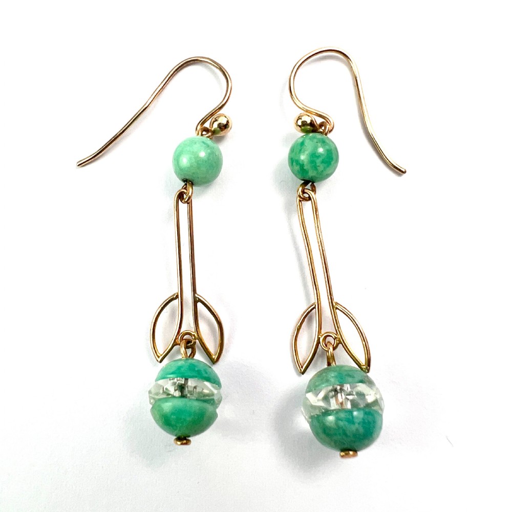 • Art Deco 9CT Gold Aqua Crystal Egg Earrings View IV