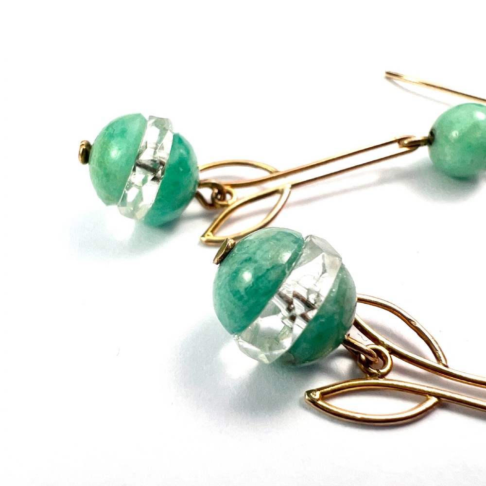 • Art Deco 9CT Gold Aqua Crystal Egg Earrings View V