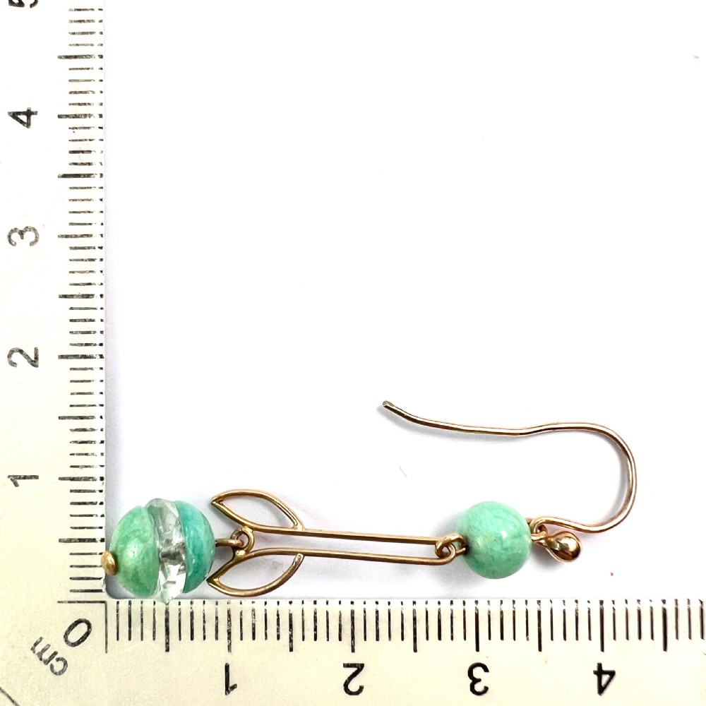• Art Deco 9CT Gold Aqua Crystal Egg Earrings View VI