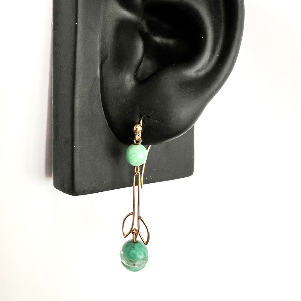 • Art Deco 9CT Gold Aqua Crystal Egg Earrings View VII