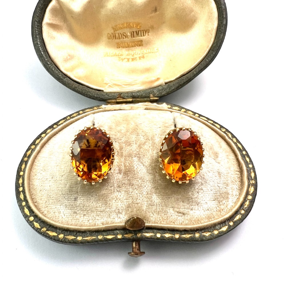Edwardian Citrine 9CT Gold Oval Stud Earrings