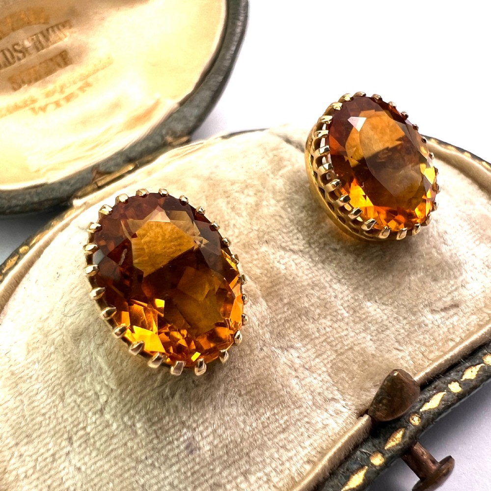Edwardian Citrine 9CT Gold Oval Stud Earrings View II