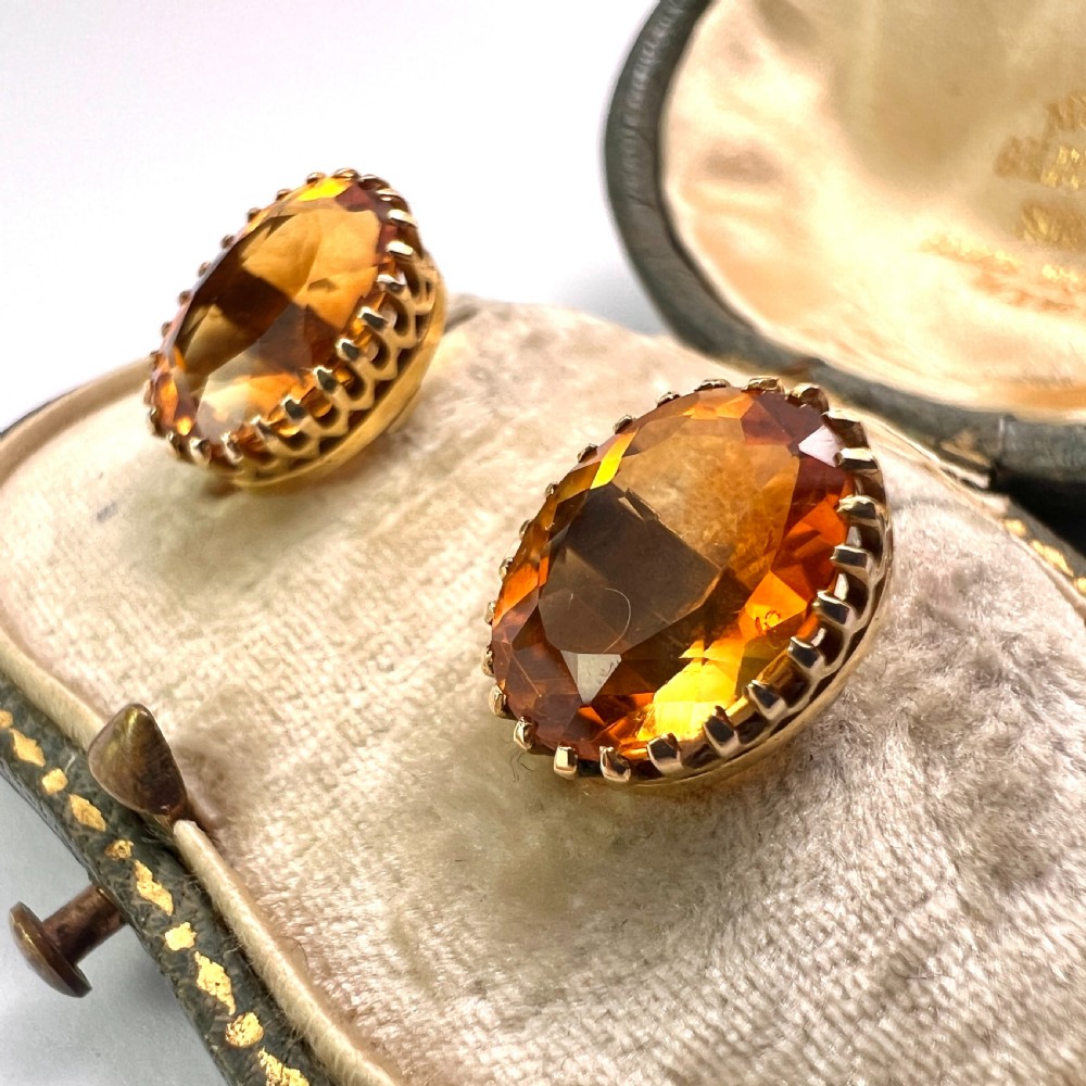Edwardian Citrine 9CT Gold Oval Stud Earrings View III