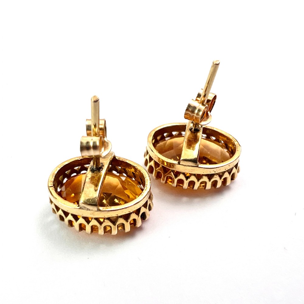 Edwardian Citrine 9CT Gold Oval Stud Earrings View IV