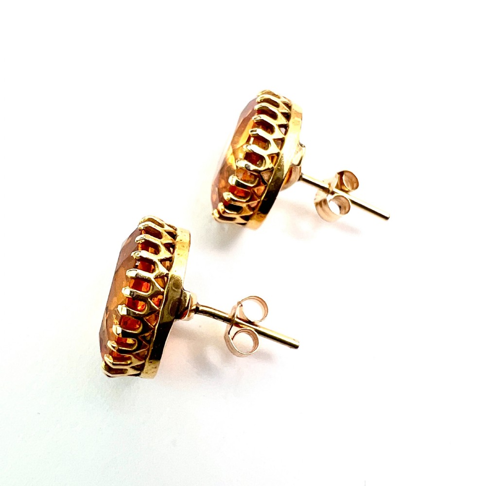 Edwardian Citrine 9CT Gold Oval Stud Earrings View V