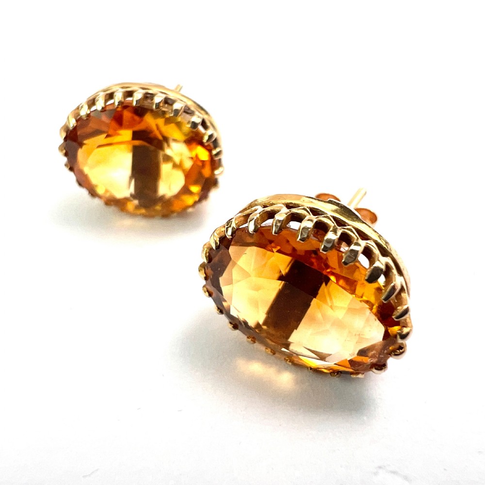 Edwardian Citrine 9CT Gold Oval Stud Earrings View VI