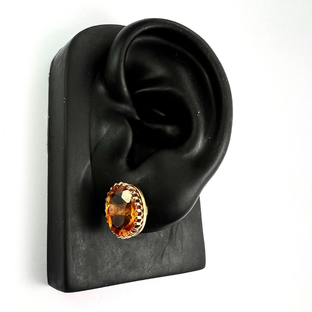 Edwardian Citrine 9CT Gold Oval Stud Earrings View VII