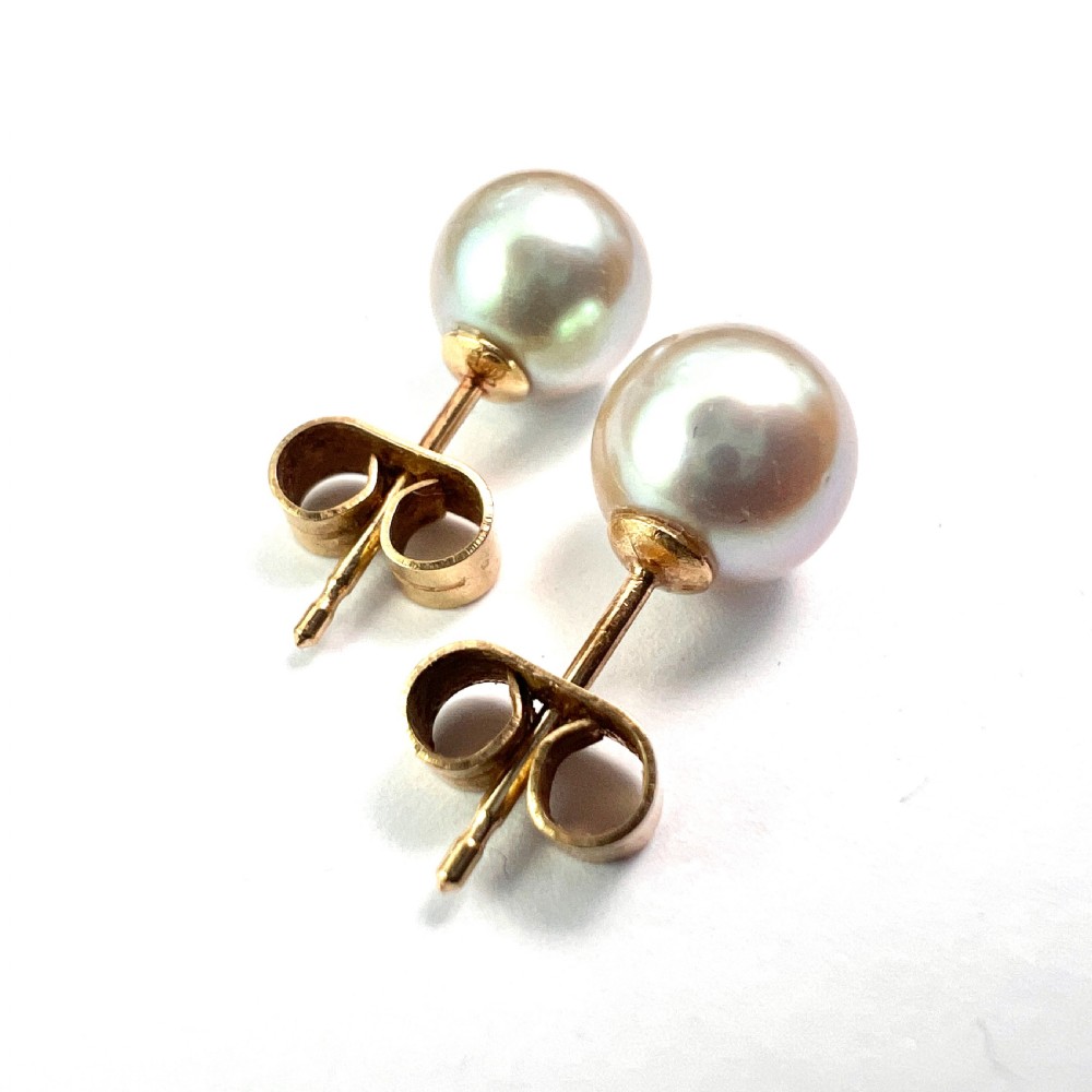 Vintage Mikimoto Cultured Pearl Stud Earrings in 9CT Gold View IV