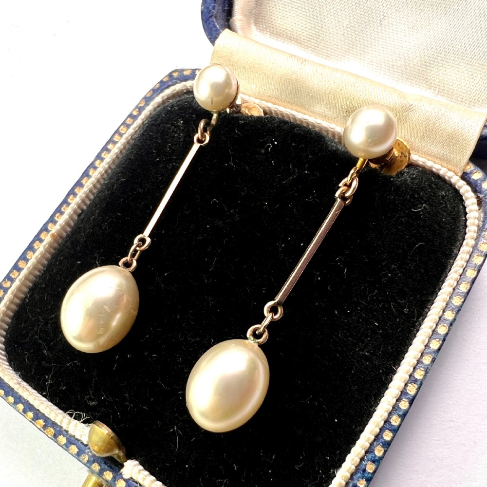 • Edwardian 9CT Gold Faux Pearl Screwback Earrings View II