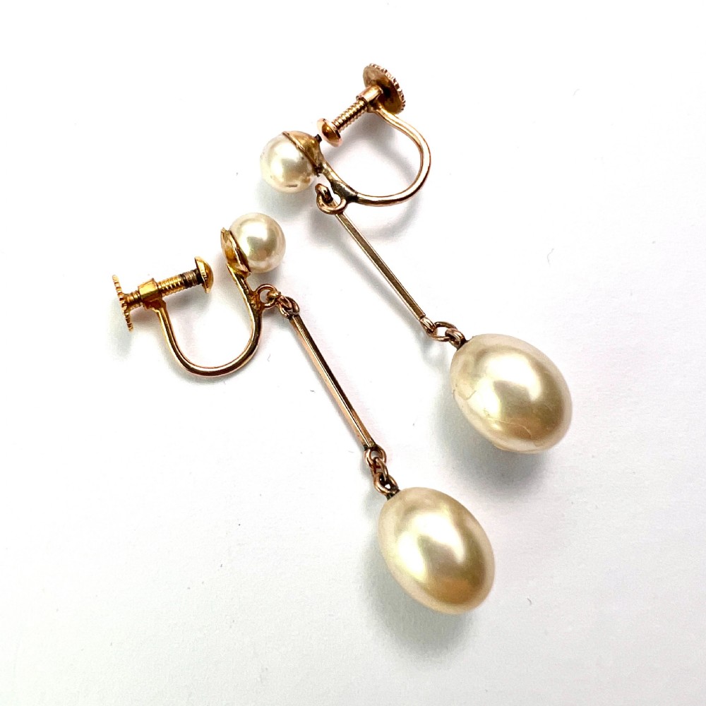 • Edwardian 9CT Gold Faux Pearl Screwback Earrings View III