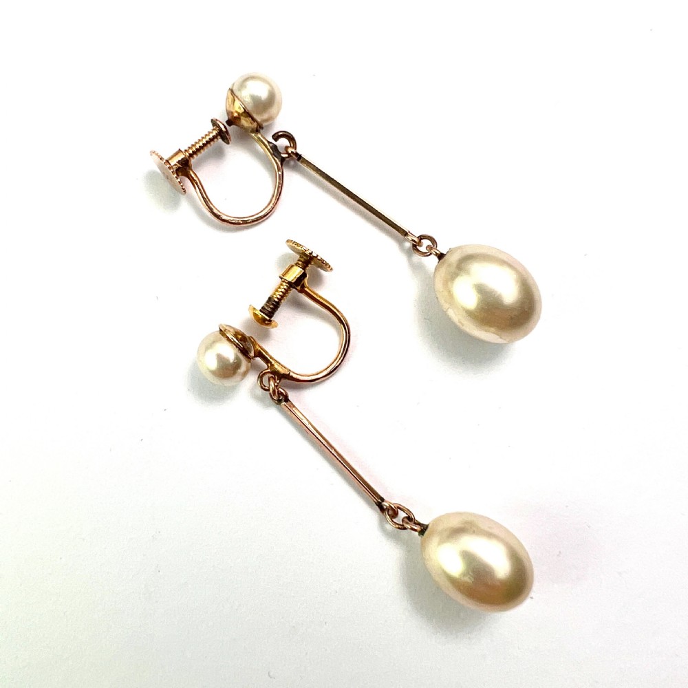 • Edwardian 9CT Gold Faux Pearl Screwback Earrings View V