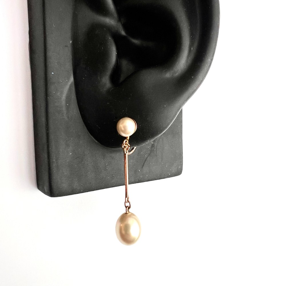• Edwardian 9CT Gold Faux Pearl Screwback Earrings View VI