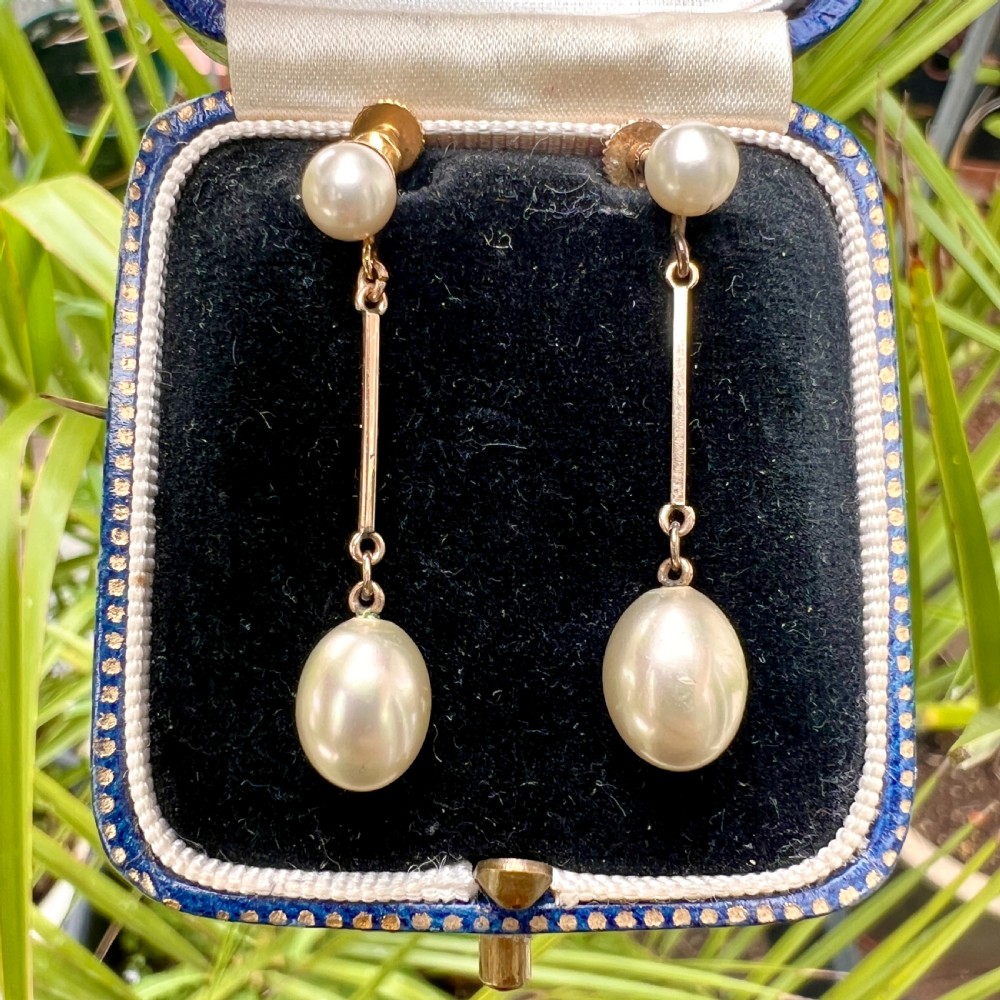 • Edwardian 9CT Gold Faux Pearl Screwback Earrings View VII