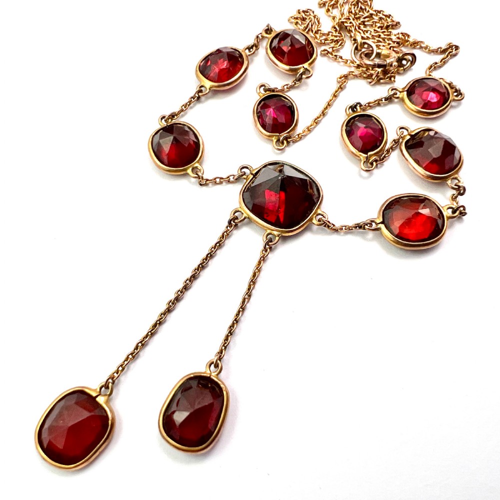Edwardian Garnet 9CT Gold Earrings and Negligee Necklace View III