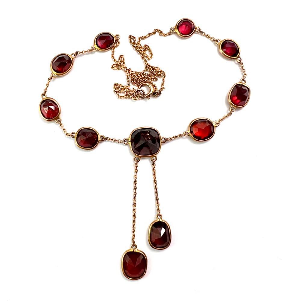 Edwardian Garnet 9CT Gold Earrings and Negligee Necklace View VI