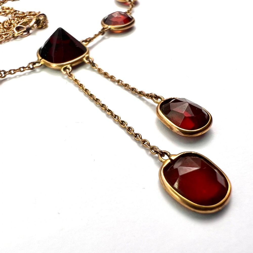 Edwardian Garnet 9CT Gold Earrings and Negligee Necklace View VII
