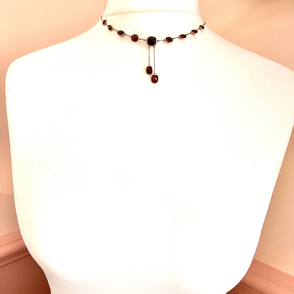Edwardian Garnet 9CT Gold Earrings and Negligee Necklace View X