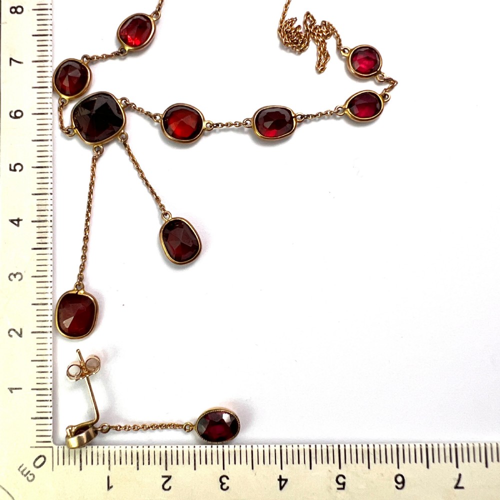 Edwardian Garnet 9CT Gold Earrings and Negligee Necklace View XI