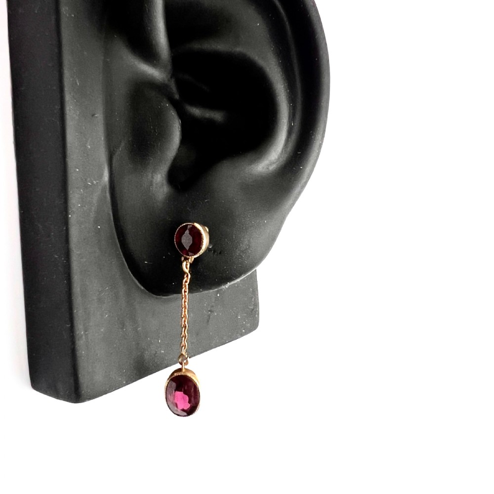 Edwardian Garnet 9CT Gold Earrings and Negligee Necklace View XII